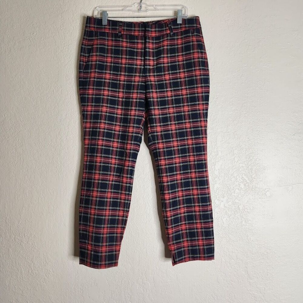 Zara Pants Women 8 Black Red Plaid Cropped Tartan Holiday Christmas Preppy Ankle